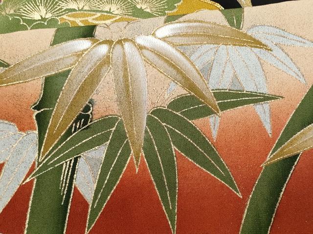 平和屋着物■豪華黒留袖 駒刺繍 地紙笹竹草花文 金彩 正絹 逸品 CABF0920fb