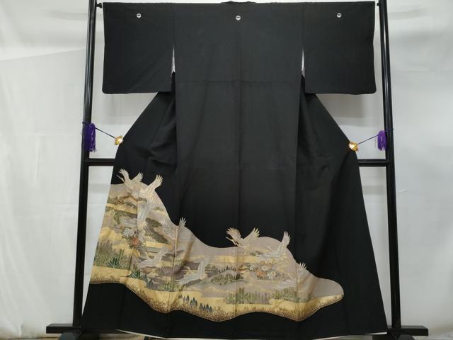 平和屋着物■豪華黒留袖 飛鶴風景文 正絹 逸品 CABF0922fb