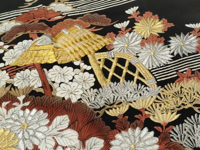 平和屋着物■豪華黒留袖 刺繍 御所解文 金彩 正絹 逸品 CABF0923fb