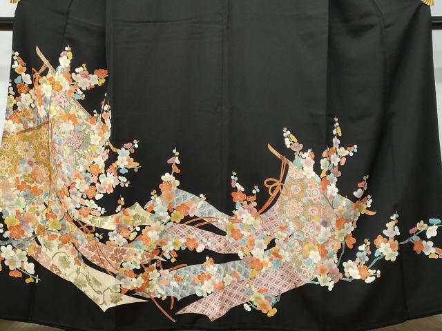 平和屋着物■豪華黒留袖 刺繍 几帳枝花文 金彩 正絹 逸品 CABF0926fb