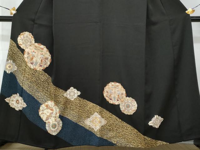 平和屋着物■豪華黒留袖 駒刺繍 絵皿狩猟花文 金彩 正絹 逸品 CABF0942fb