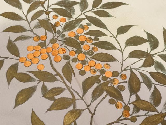 平和屋着物■訪問着 刺繍 南天枝葉文 暈し染め 正絹 逸品 CABF0952fb
