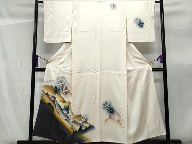 平和屋着物■上質な小紋 遠山飛鶴文 暈し染め 金彩 正絹 逸品 CABF0960fb