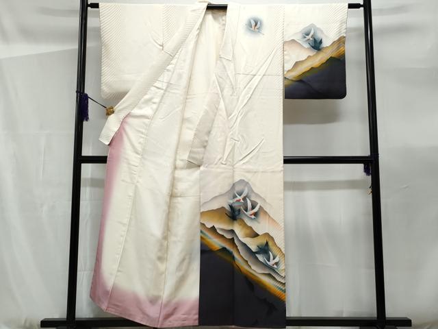 平和屋着物■上質な小紋 遠山飛鶴文 暈し染め 金彩 正絹 逸品 CABF0960fb
