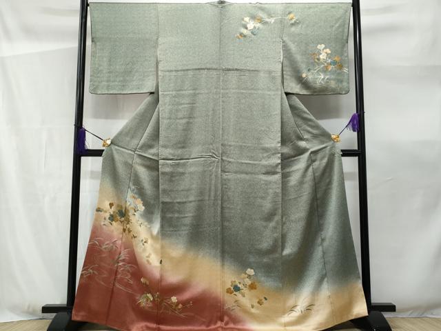 平和屋着物■訪問着 流水枝花文 暈し染め 金銀彩 正絹 逸品 CABF0970fb