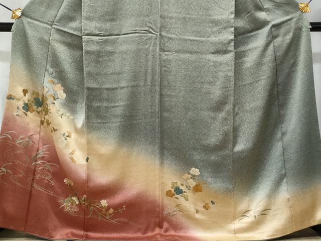 平和屋着物■訪問着 流水枝花文 暈し染め 金銀彩 正絹 逸品 CABF0970fb