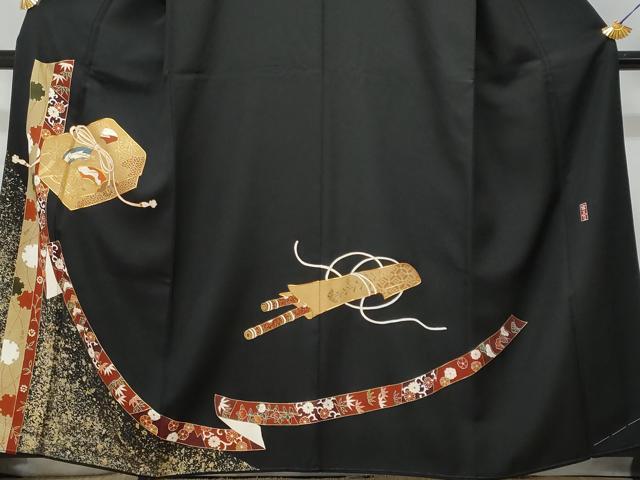 平和屋着物■豪華黒留袖 作家物 駒刺繍 貝桶横笛文 金彩 正絹 逸品 CABF0972fb