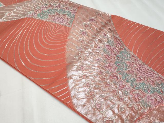 平和屋着物◎六通柄袋帯 正倉院花文 銀糸 正絹 逸品 CABF1024fb