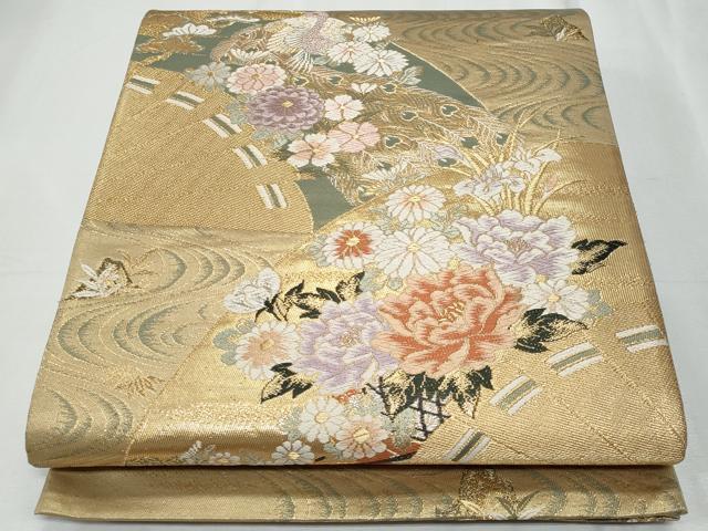 平和屋着物◎六通柄袋帯 唐織 御所車雀花文 金銀糸 正絹 逸品 CABF1043fb