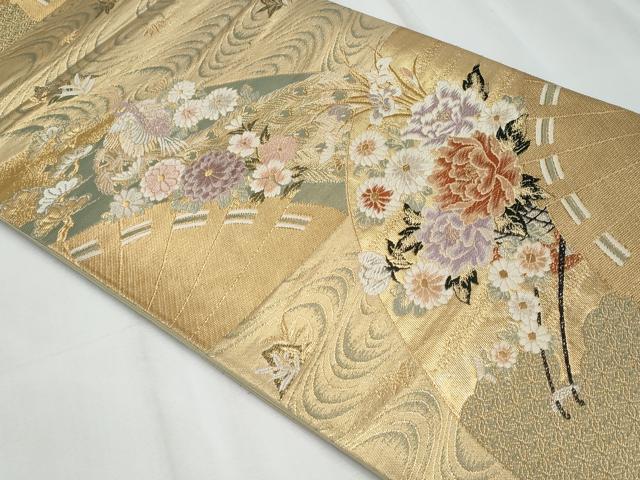 平和屋着物◎六通柄袋帯 唐織 御所車雀花文 金銀糸 正絹 逸品 CABF1043fb