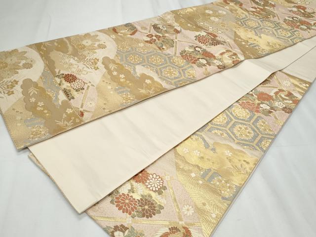平和屋着物◎六通柄袋帯 唐織 遠山花小袖文 銀糸 正絹 逸品 CABF1050fb