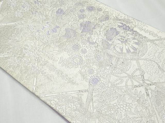 平和屋着物◎六通柄袋帯 吉祥格天花車文 金銀糸 正絹 逸品 CABF1059fb