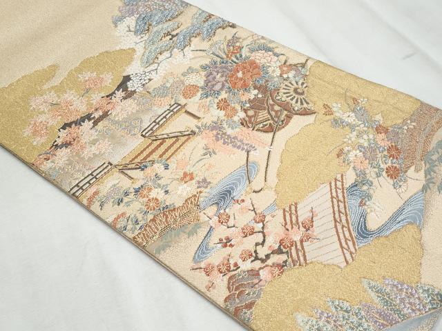 平和屋着物◎太鼓柄袋帯 綴れ 花車文 金糸 正絹 逸品 CABF1084fb
