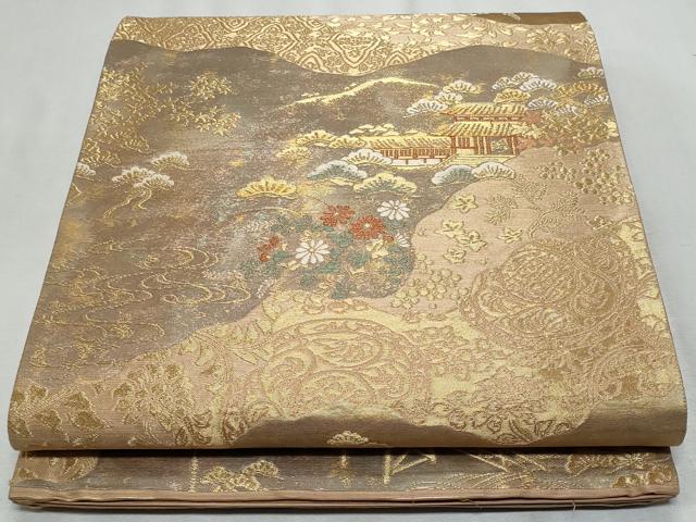 平和屋着物◎六通柄袋帯 渡り橋風景花文 金銀糸 正絹 逸品 CABF1086fb