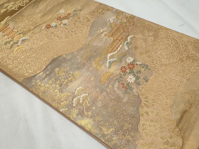 平和屋着物◎六通柄袋帯 渡り橋風景花文 金銀糸 正絹 逸品 CABF1086fb