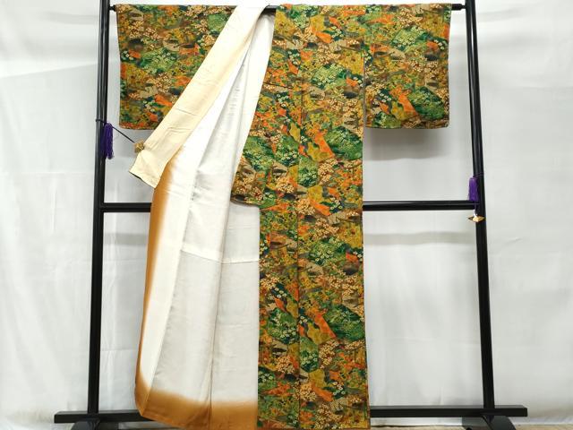 平和屋着物■上質な小紋 亀甲風景花文 金彩 鬼しぼ縮緬 正絹 逸品 未使用 CABF1097fb