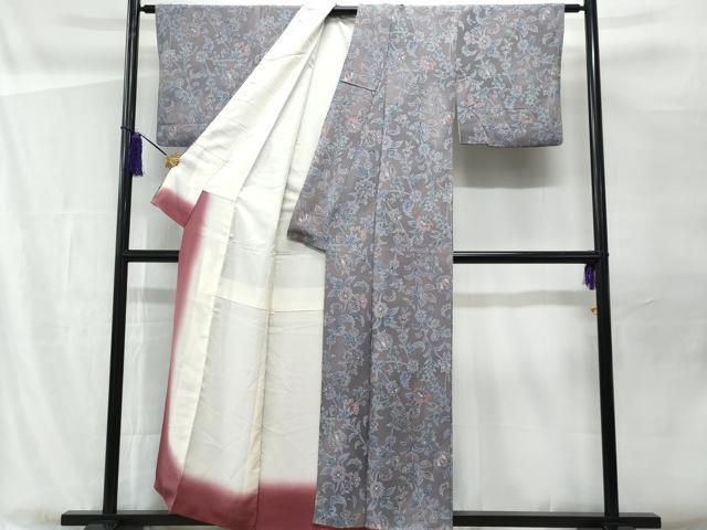 平和屋着物■上質な小紋 更紗花文 暈し染め 鬼しぼ縮緬 正絹 逸品 CABF1100fb