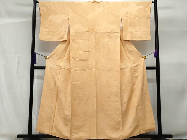 平和屋着物■上質な色無地 麻の葉地紋 淡香色 正絹 逸品 CABF1198fb