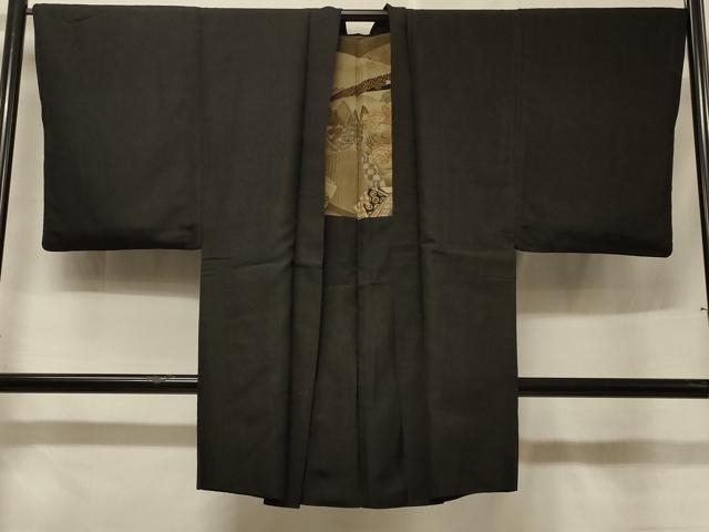 平和屋着物＃男性　長羽織　紬地　黒地　正絹　逸品　CABF1213in 平和屋着物＃男性 長羽織 紬地 黒地 正絹 逸品 CABF1213in