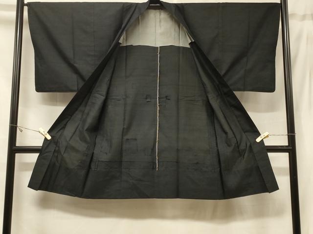 平和屋着物#男性 長羽織 紬地 単衣 黒地 正絹 逸品 CABF1216in