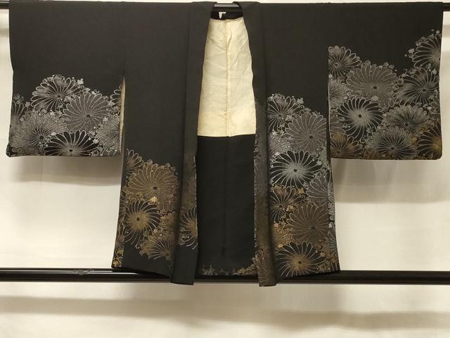 平和屋着物#羽織 寿光織 菊づくし 黒地 金銀糸 正絹 逸品 CABF1222in
