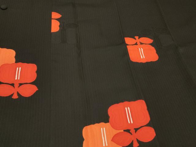 平和屋着物#道行コート 地紋起こし 枝花文 黒地 正絹 逸品 CABF1233in