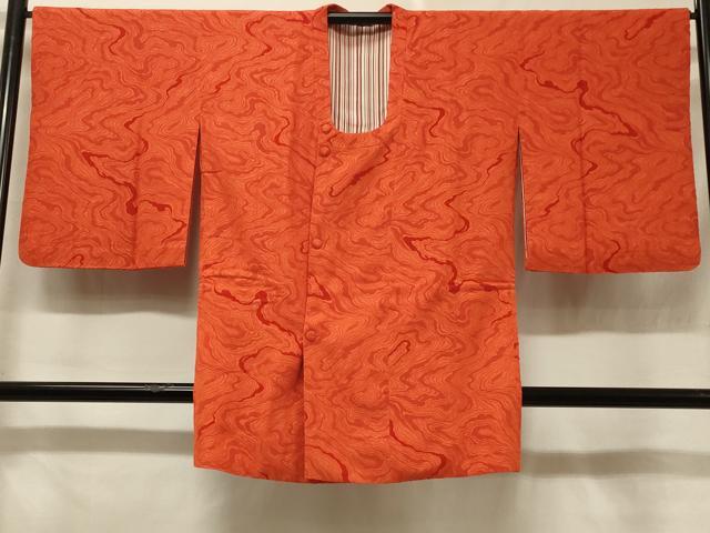 平和屋着物#道行コート 輪奈ビロード 道長文 丹色 ロング丈 正絹 逸品 CABF1234in