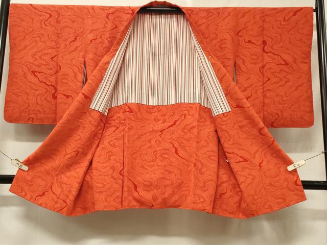 平和屋着物#道行コート 輪奈ビロード 道長文 丹色 ロング丈 正絹 逸品 CABF1234in