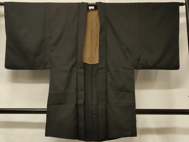 平和屋着物#男性 長羽織 お召地 黒地 正絹 逸品 CABF1242in