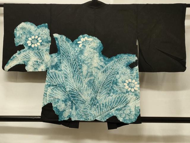 平和屋着物#羽織 絞り 草花文 黒地 正絹 逸品 CABF1243in
