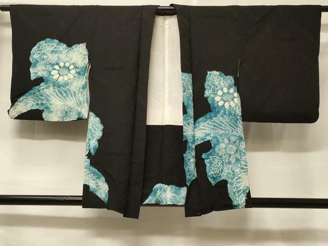 平和屋着物#羽織 絞り 草花文 黒地 正絹 逸品 CABF1243in
