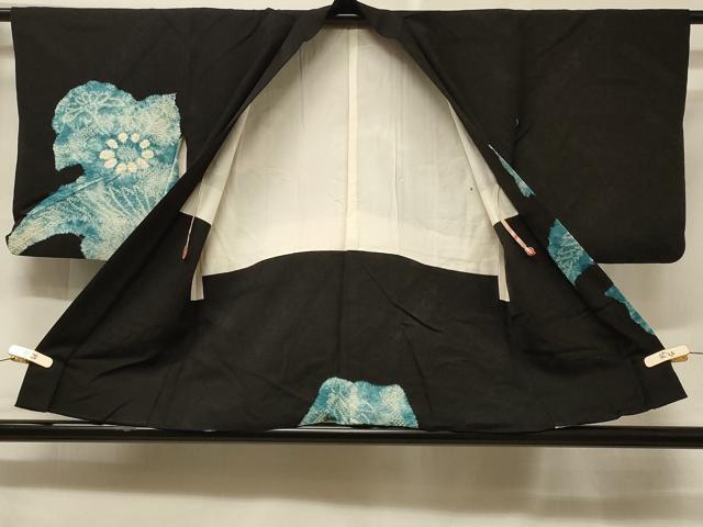 平和屋着物#羽織 絞り 草花文 黒地 正絹 逸品 CABF1243in