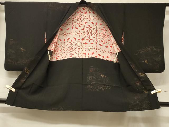 平和屋着物#羽織 寿光織 南蛮船 黒地 金糸 正絹 逸品 CABF1256in