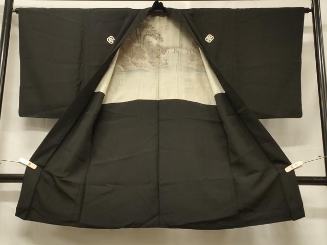 平和屋着物#男性 長羽織 黒紋付き 正絹 逸品 CABF1281in