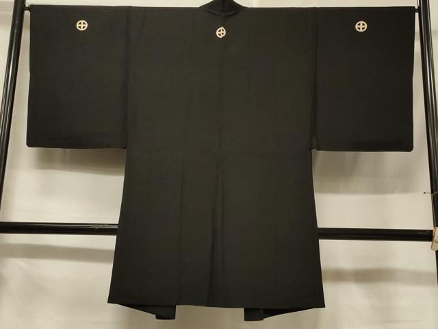 平和屋着物#男性 長羽織 黒紋付き 羽裏:風景文 正絹 逸品 CABF1283in
