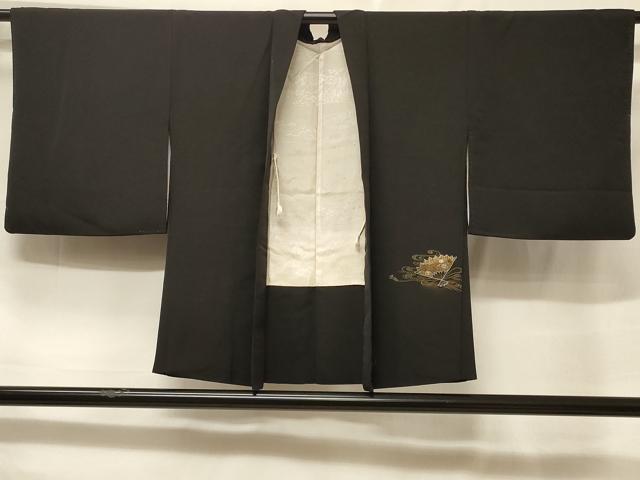 平和屋着物#羽織 扇面鼓流水文 黒地 銀糸 正絹 逸品 CABF1299in