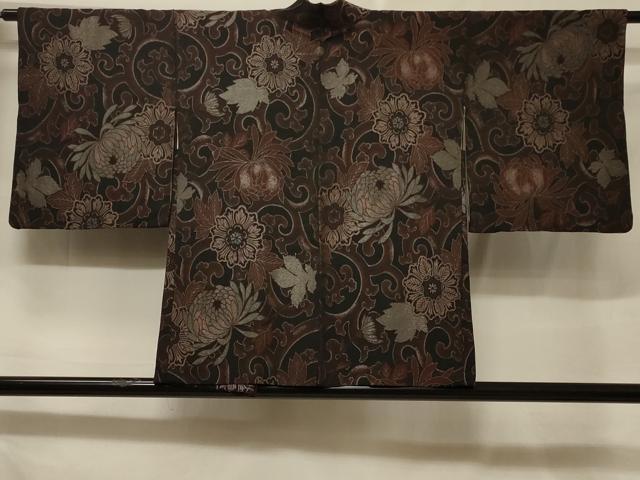平和屋着物#羽織 花唐草文 黒地 金糸 正絹 逸品 CABF1300in