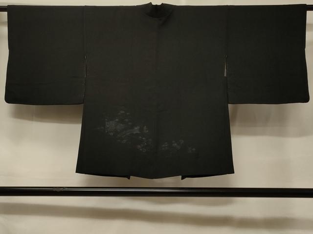 平和屋着物＃羽織　寿光織　風景草花文　黒地　正絹　逸品　CABF1308in 平和屋着物＃羽織 寿光織 風景草花文 黒地 正絹 逸品 CABF1308inの通販