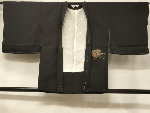 平和屋着物#羽織 寿光織 地紙鼓花文 黒地 金銀糸 正絹 逸品 未使用 CABF1321in