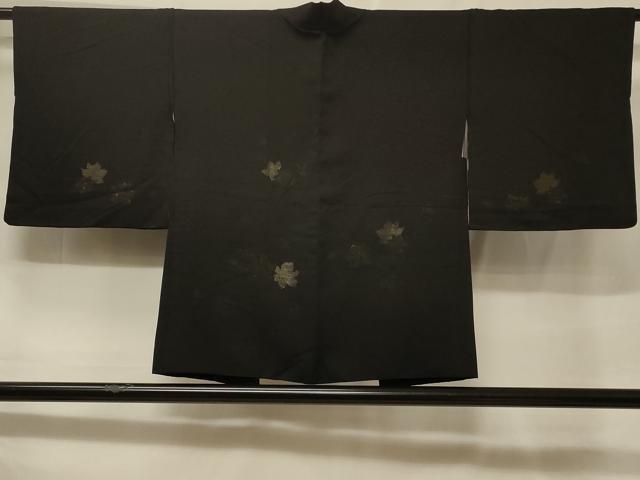 平和屋着物#羽織 草花文 黒地 金糸 正絹 逸品 CABF1330in