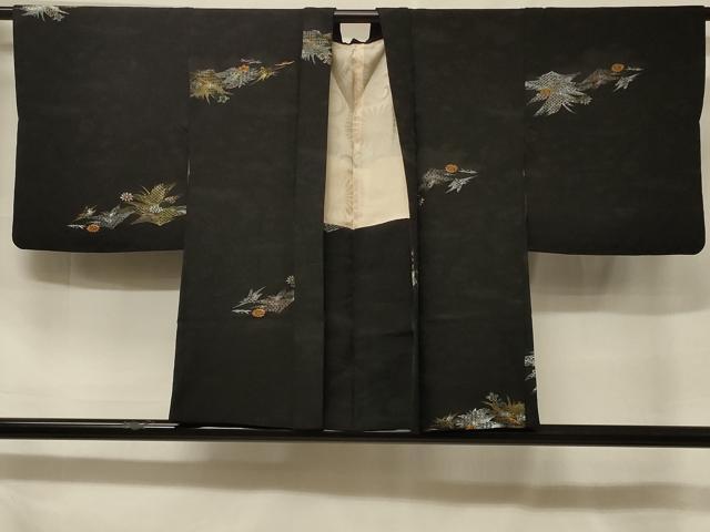 平和屋着物#羽織 寿光織 霞草花文 黒地 金銀糸 正絹 逸品 CABF1346in