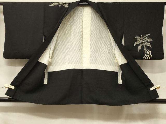 平和屋着物#羽織 絞り 葡萄蔦の葉文 黒地 正絹 逸品 CABF1357in