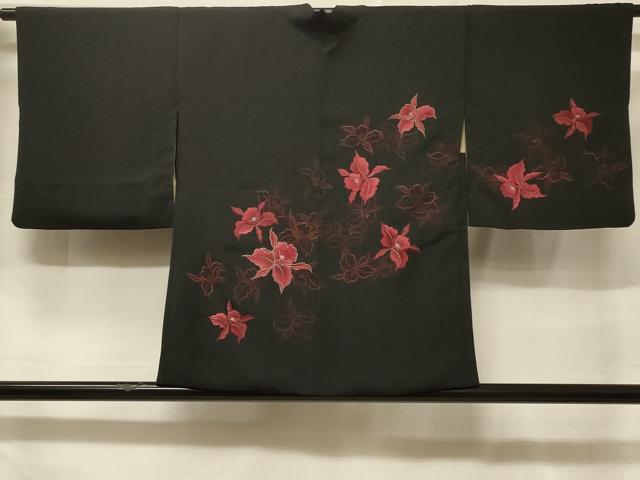 平和屋着物#羽織 総刺繍 花づくし 黒地 銀糸 正絹 逸品 CABF1358in