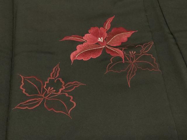 平和屋着物#羽織 総刺繍 花づくし 黒地 銀糸 正絹 逸品 CABF1358in