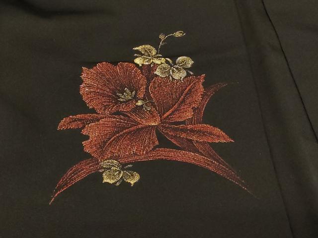 平和屋着物#羽織 寿光織 草花文 黒地 金銀糸 正絹 逸品 未使用 CABF1369in