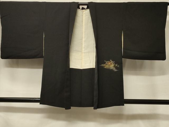 平和屋着物#羽織 寿光織 御所車花文 黒地 金銀糸 正絹 逸品 CABF1387in