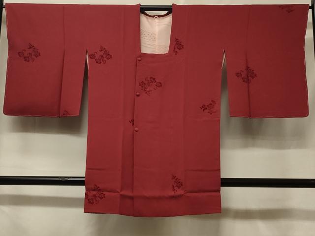 平和屋着物#道行コート 色無地 輪奈ビロード 菱花唐草地紋 蘇芳色 ロング丈 正絹 逸品 未使用 CABF1391in