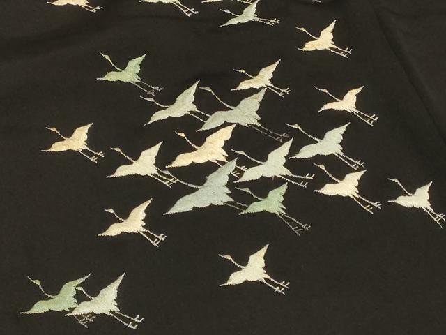 平和屋着物#羽織 総刺繍 飛鶴文 黒地 正絹 逸品 CABF1408in