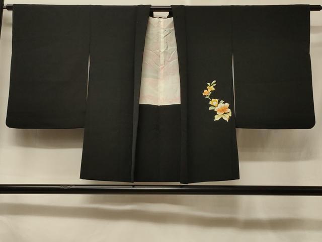 平和屋着物#羽織 枝花文 黒地 金彩 正絹 逸品 CABF1410in
