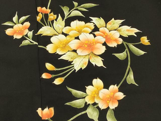 平和屋着物#羽織 枝花文 黒地 金彩 正絹 逸品 CABF1410in